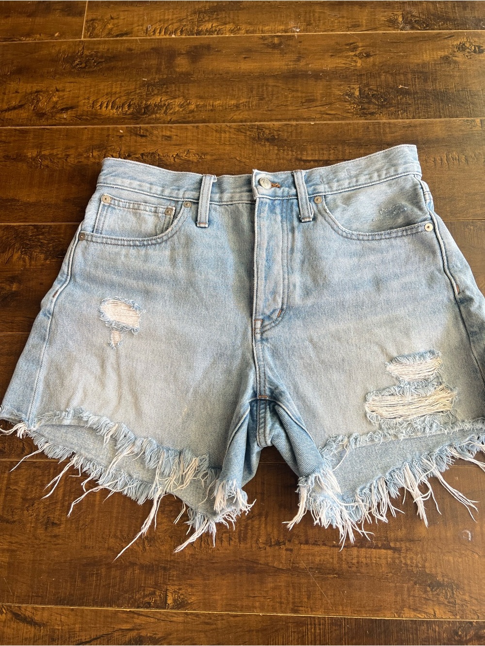 Madewell Light Blue Distressed Denim Shorts